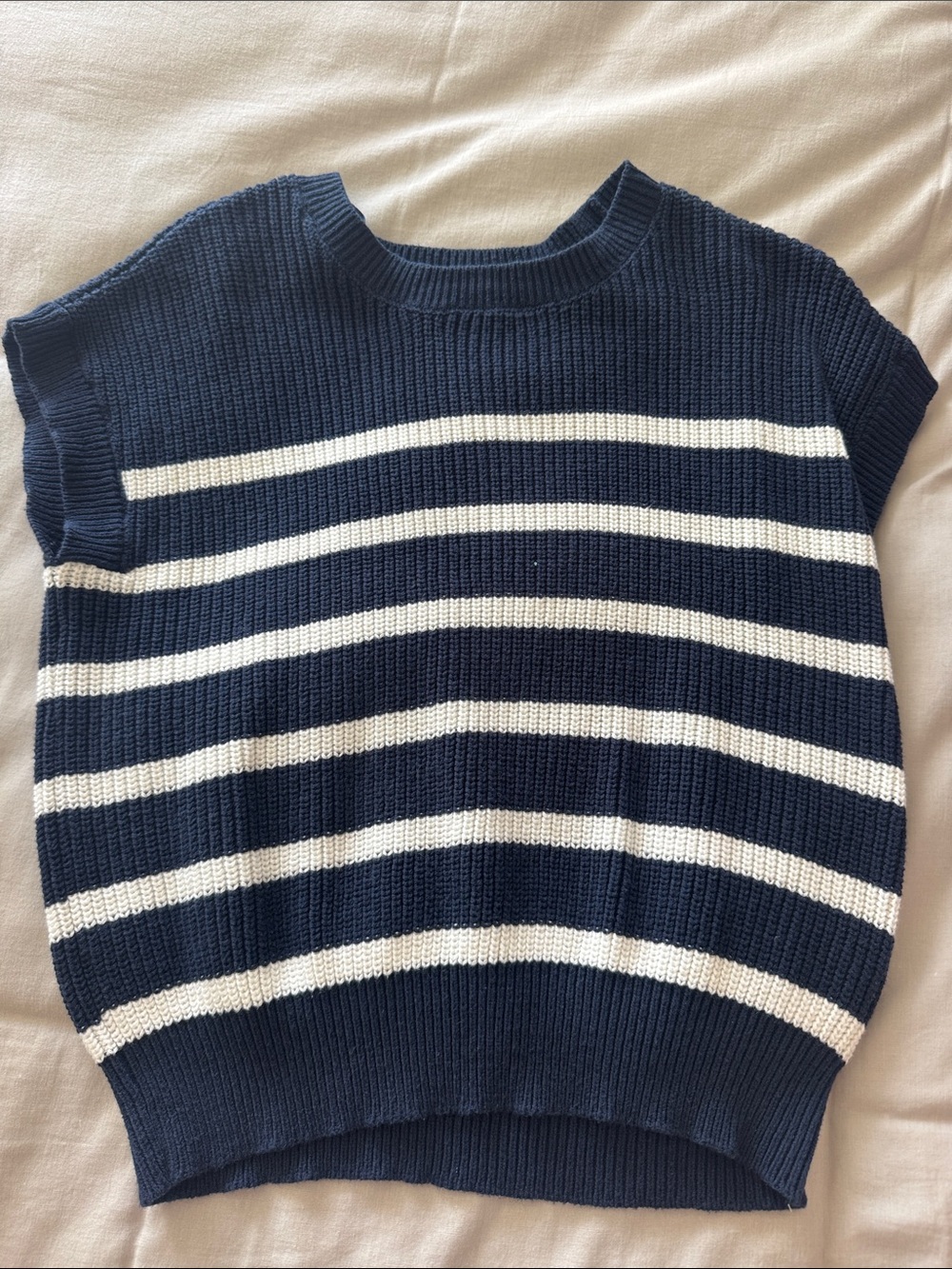 Navy and White Striped Knit Sleeveless Sweatee